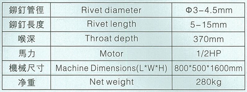 Medium riveting machine (straight arm type)